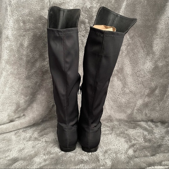 Wild Diva Black Faux Suede Over The Knee Boots Size 7 Flat Slouchy Zip Up OTK - Picture 5 of 13